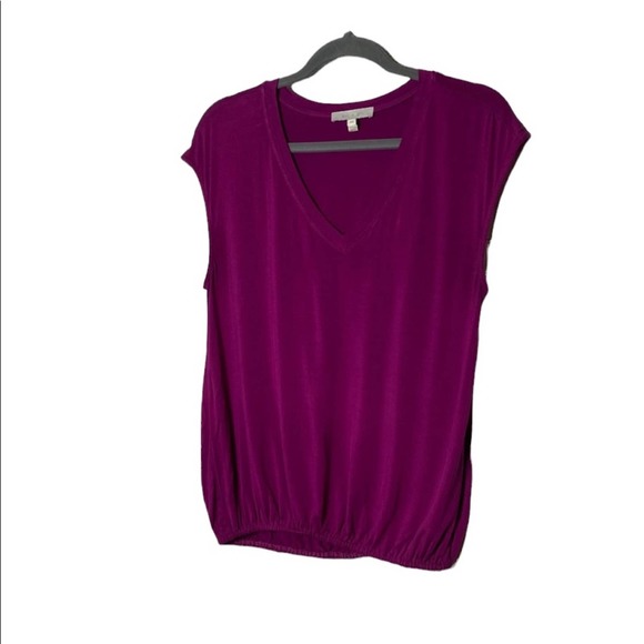 Anthropologie eri + ali Blouse Womens Short Sleeve Purple Extra Small - Picture 3 of 6